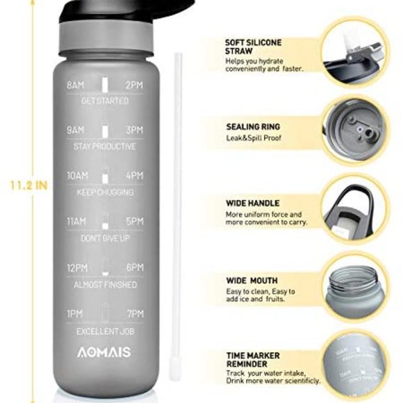 AOMAIS 36oz Motivational Water Bottle with Time Marker & Straw 360° Leak-Proof - Picture 3 of 10